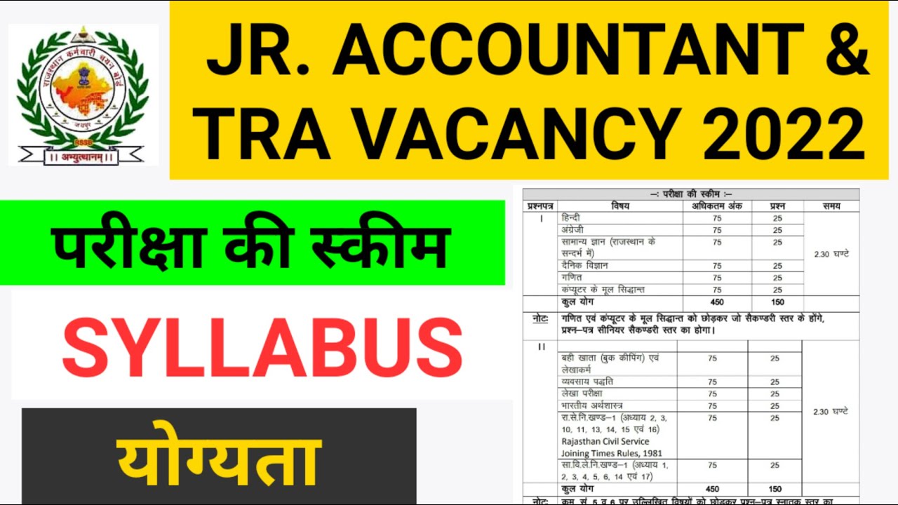 Rsmssb Jr. Accountant & TRA Syllabus 2022 and Exam Scheme. Jr. Accountant Vacancy 2022.