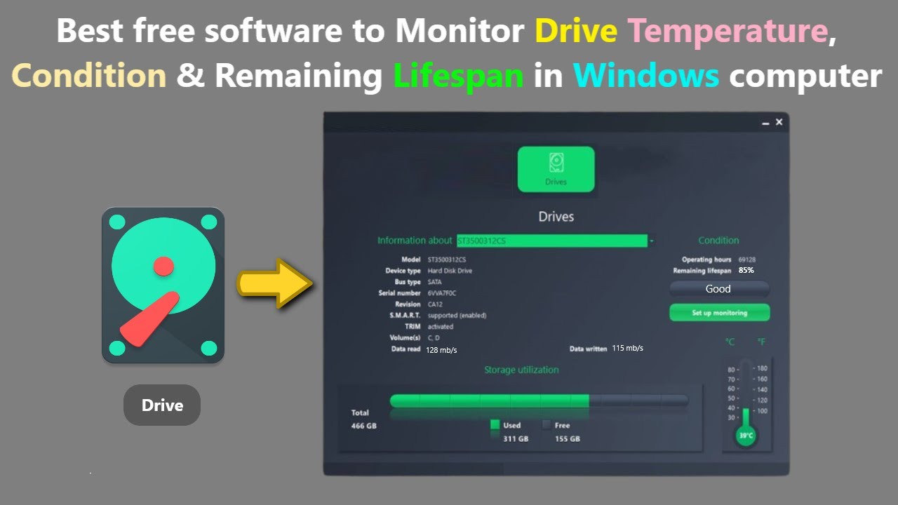 Best free software to Monitor Drive Temperature, Condition & Remaining Lifespan in Windows computer.