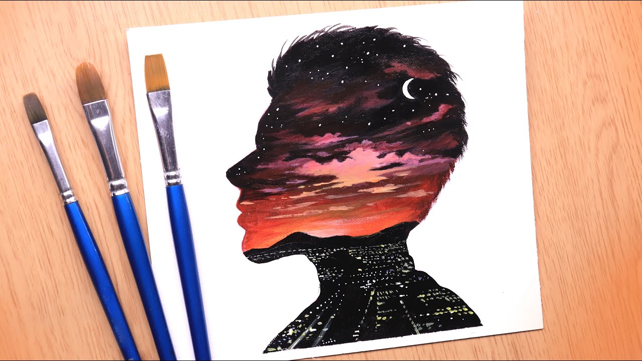 Painting Ideas | Double Exposure Scenery | Acrylic Painting Step by Step #1