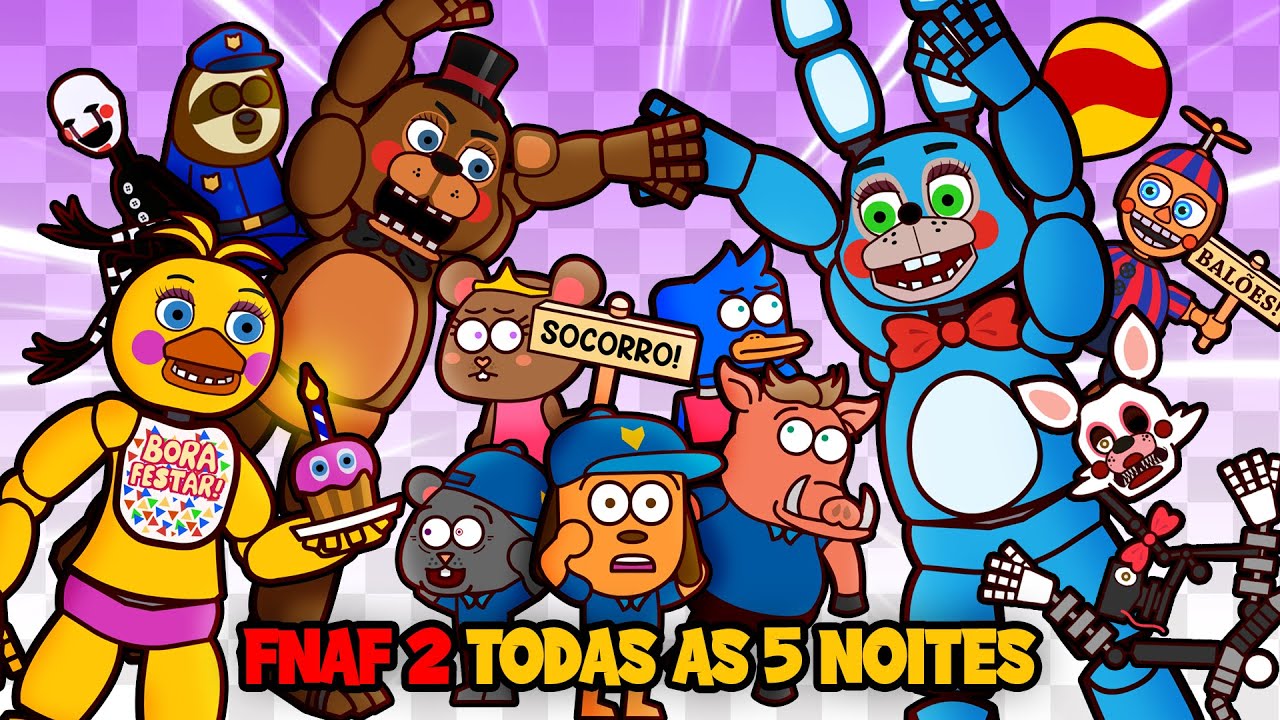 Five Nights at Freddy's 2: TODAS AS 5 NOITES com Dogo e Ratch (FNAF 2) | Desenho Animado