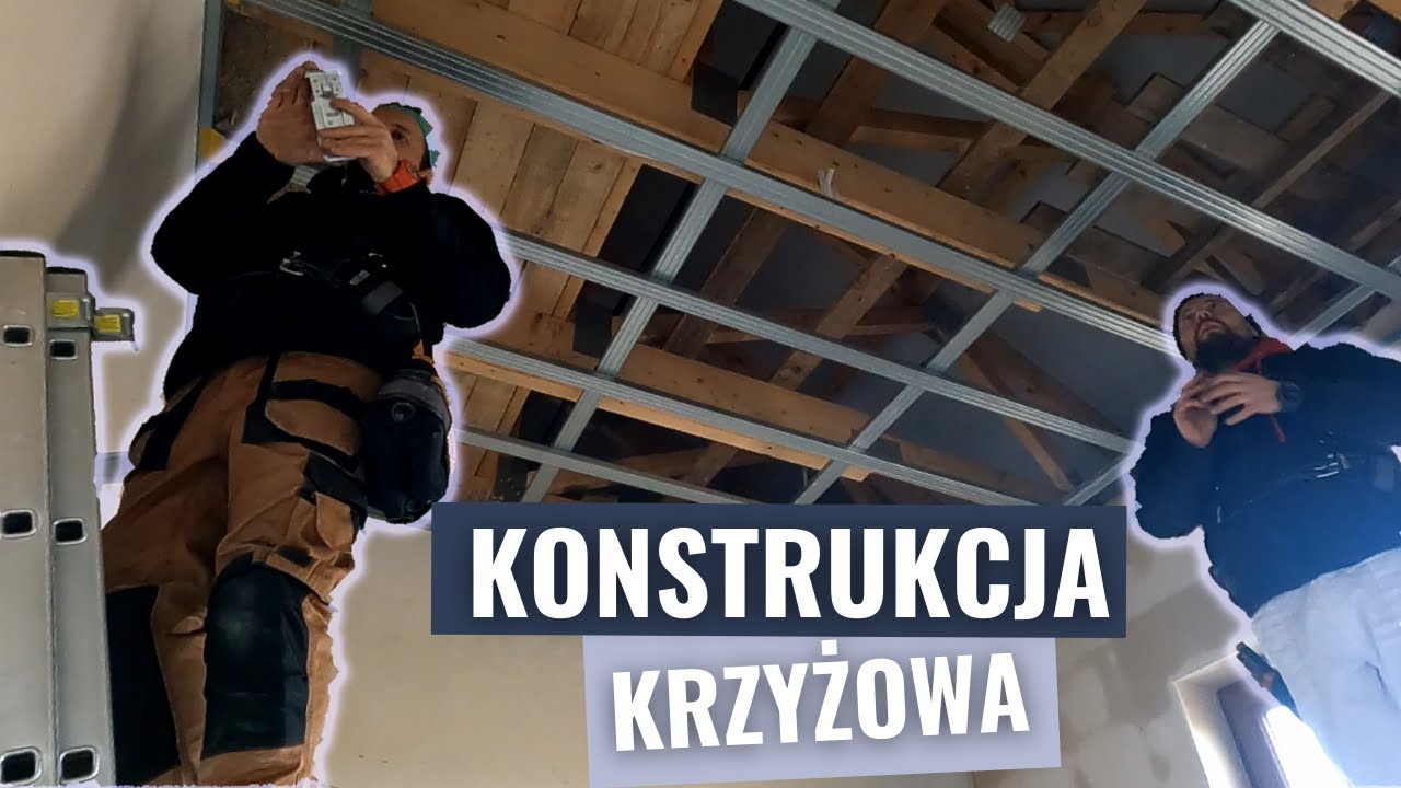 Dwupoziomowy sufit podwieszany na konstrukcji krzyżowej