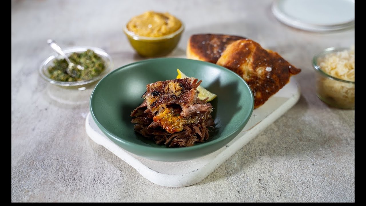 Slow cooked Lamb shoulder, Flatbreads, Condiments - Mark Moriarty @markmoriarty1
