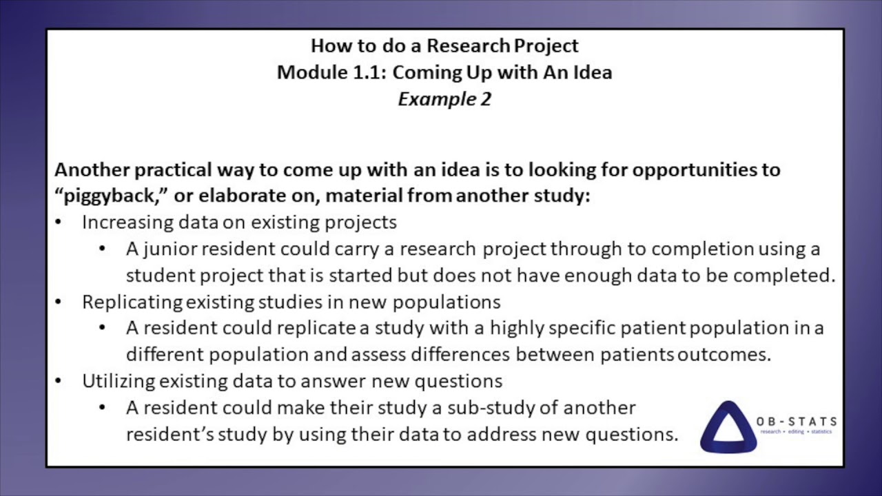 Module 1.1: Coming up with an idea for your Research Project