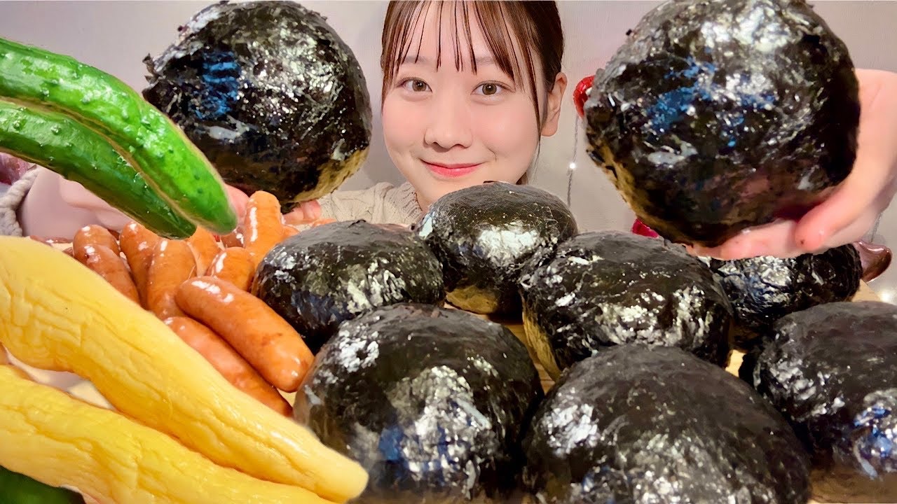 ASMR бомба рисовый шарик колбаса Соленья【русские субтитры】【Mukbang/ Eating Sounds】