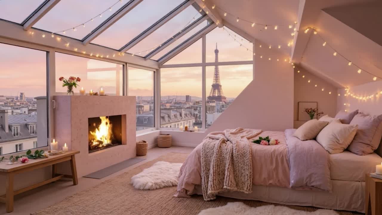 Cozy Paris Fireplace Ambience LIVE 🗼🔥 | Romantic Bedroom • Soft Night Sounds • Relax & Sleep