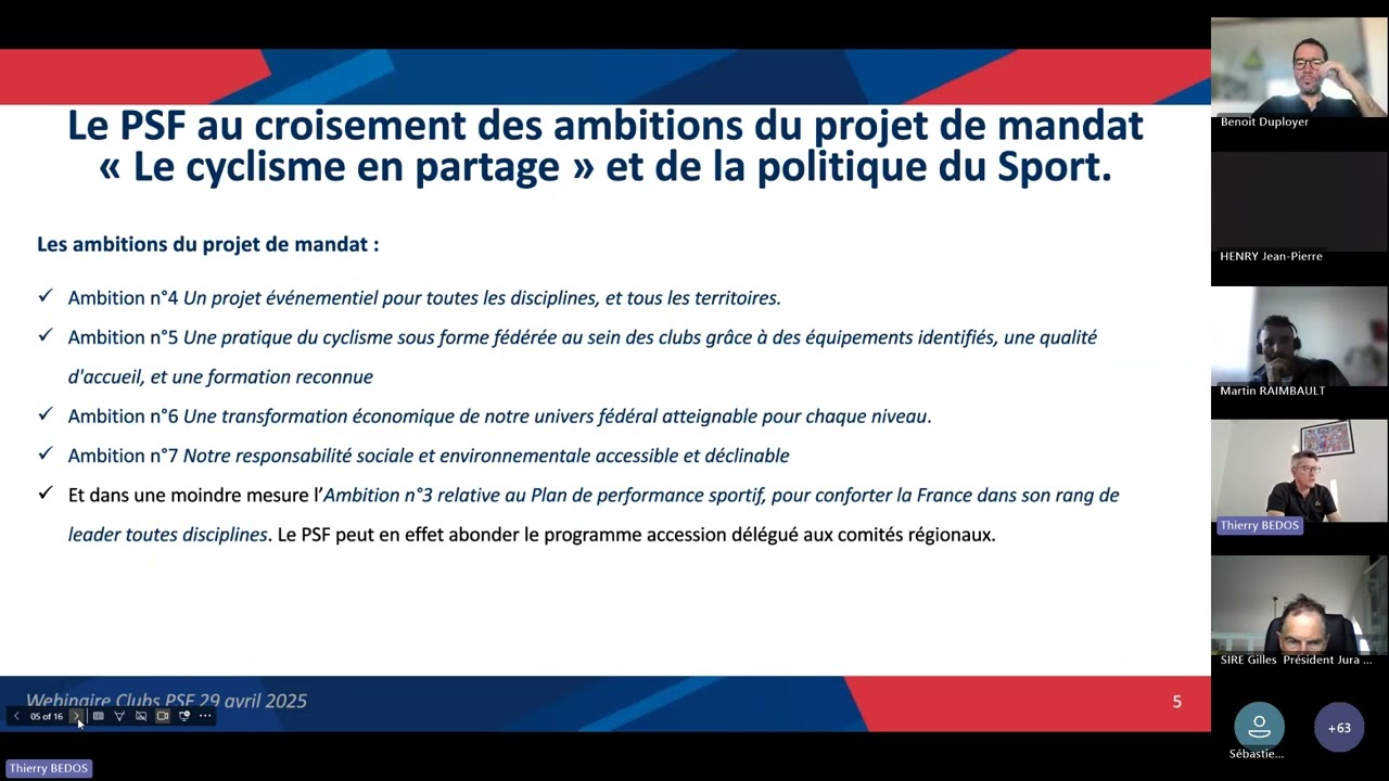 Webinaire PSF 2025 clubs - Fédération Française de Cyclisme
