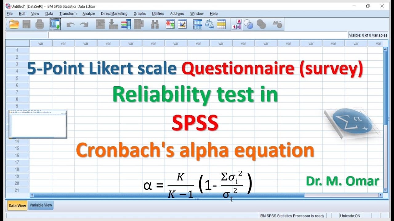 5 Point Likert scale Questionnaire survey Reliability test in SPSS using Cronbach's alpha equation