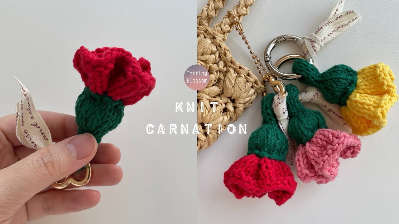 DIY 대바늘 카네이션 키링 만들기💐 | Knit Carnation tutorial