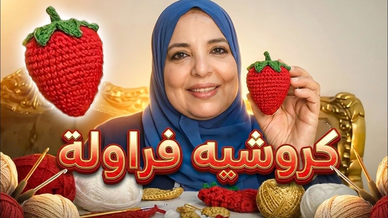 كروشيه/طريقة عمل فراولة ميدالية مفاتيح للمبتدئين خطوة بخطوة 