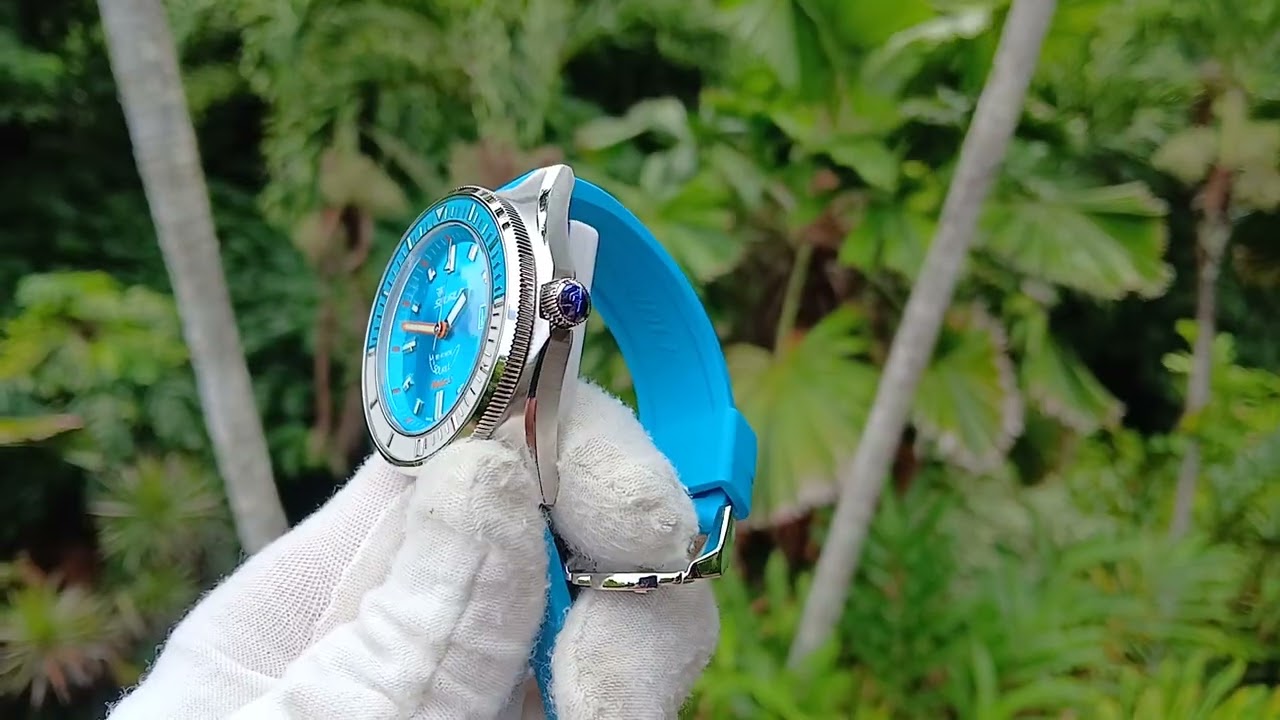 Squale Matic S Light Blue Dive Watch - Rubber