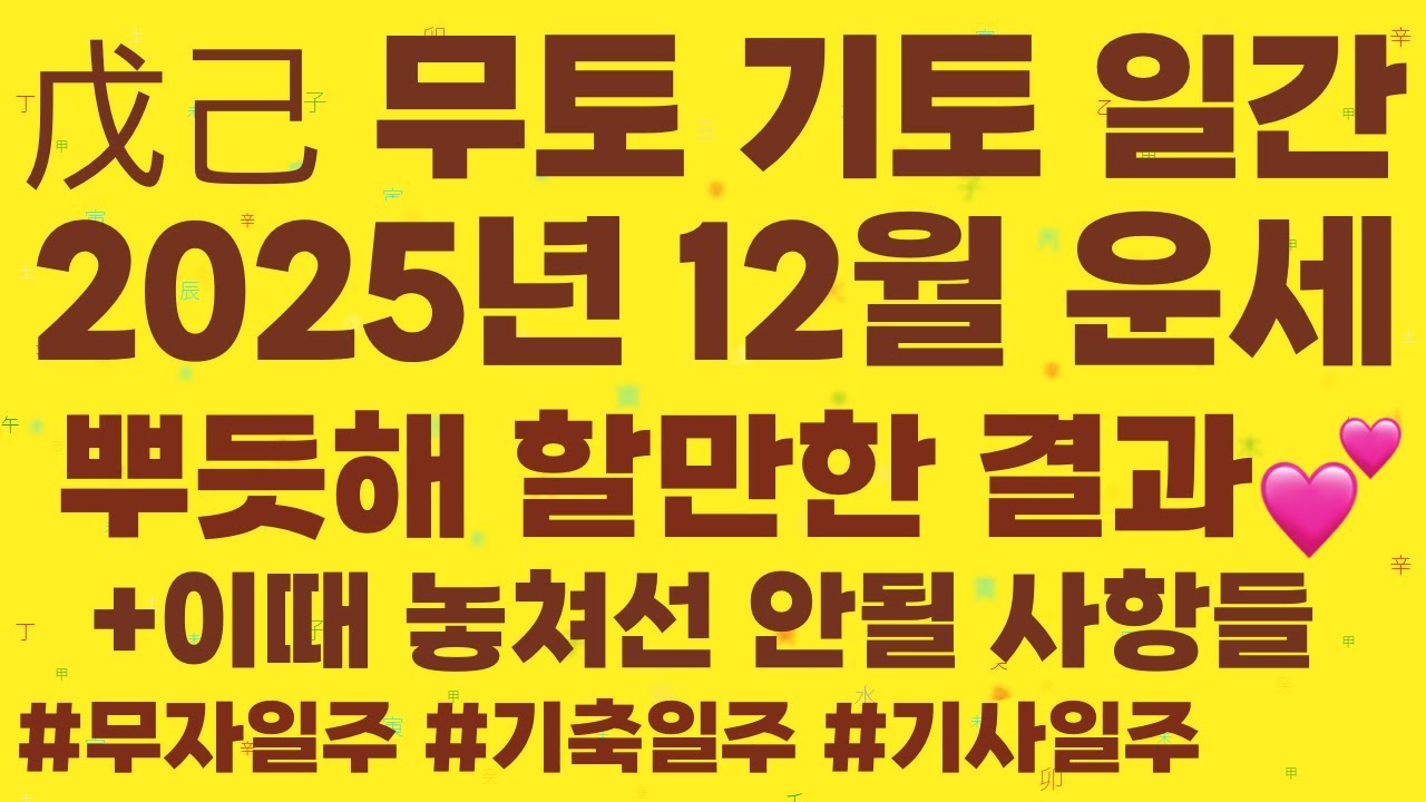 [사주] 무토 기토 일간 2025년 12월 무자월 운세, 뿌듯해할만한 결과! 그렇다고 놓쳐선 안될 것들 #무자일주 #기축일주 #기사일주 #12월운세