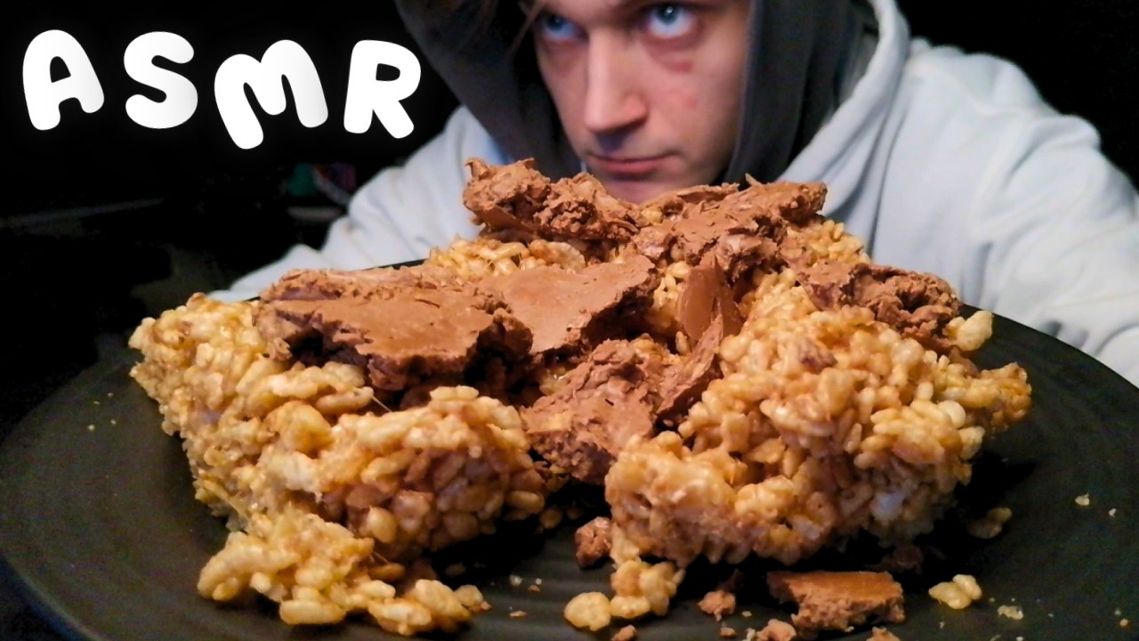 ASMR Eating My Grandma's Homemade Reese's Peanut Butter Chocolate Rice Krispies Treats
