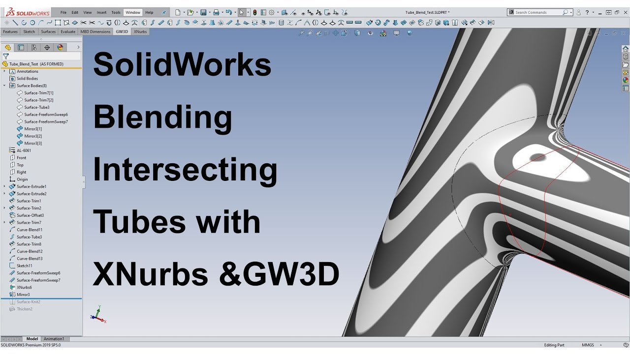 SolidWorks, blending intersecting tubes with GW3D & XNurbs