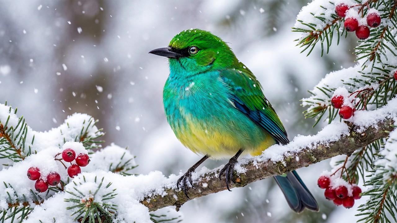Snowy Birds Singing with Peaceful Music to Calm Your Mind ❄️Release Stress and Find Inner Peace
