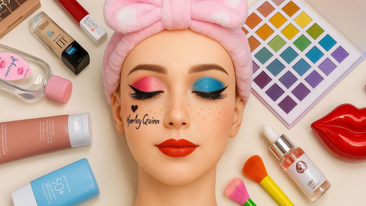 مكياج ممتع مستوحى من هارلي كوين على المانيكان 💄 | ألوان زاهية وأصوات هادئة للأطفال