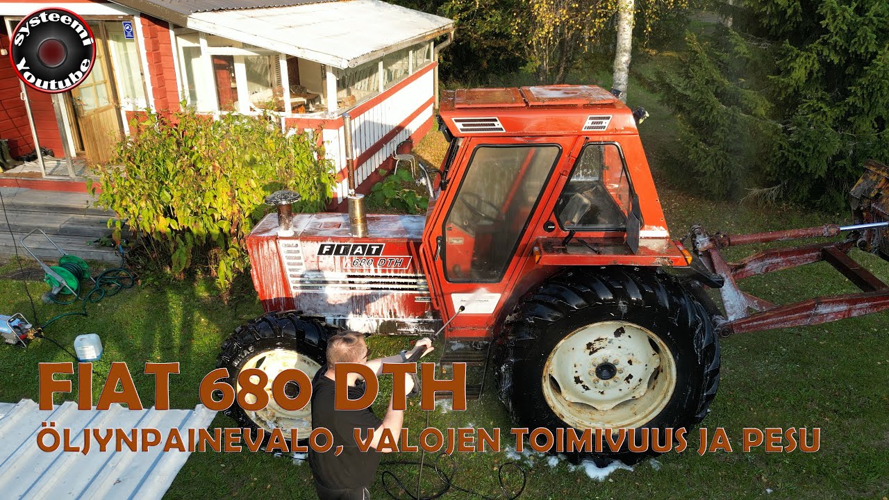 Fiat 680 DTH öljynpainevalon korjaus,  valojen ihmettelyä, pesu ja moottoriöljyn tilanne.