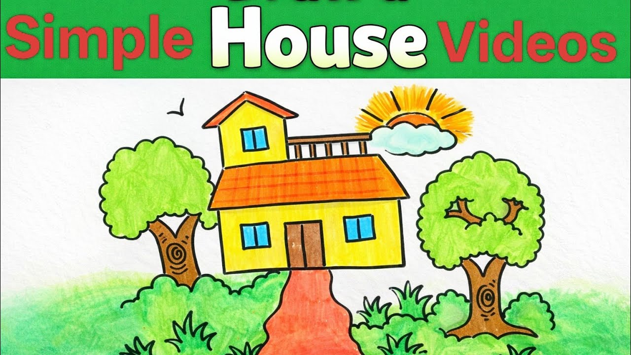 House drawing videos for children l step by step house drawing l trees drawing videos Beautifulhouse
