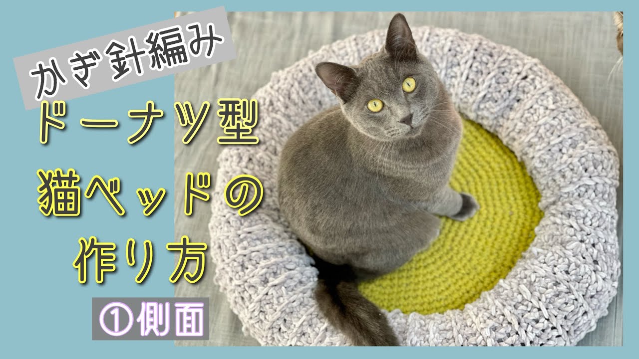 かぎ針編みドーナツ型猫ベッドの作り方（①側面）犬猫vlog#55