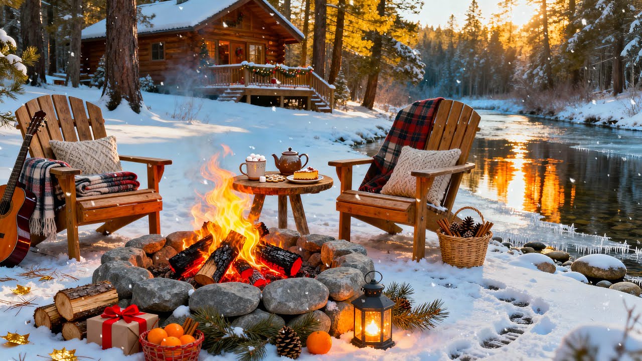 ❄️ Tranquil Winter Morning by the Campfire 🔥 Relaxing Fire Crackle & Snowy Forest Ambience for Sleep