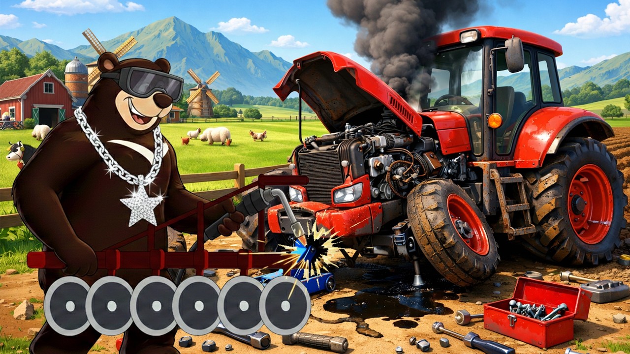Tractor Engine Disaster! 😱🚜 | Funny Farm Mechanic Bear Saves the Day! | The Bear's Garage