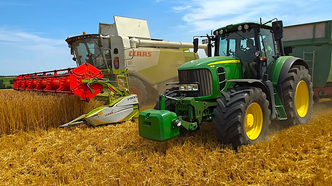 Claas Lexion 750 APS Mähdrescher drescht Dinkel mit Direktabfuhr von John Deere 7430 & 8R 370 Team!
