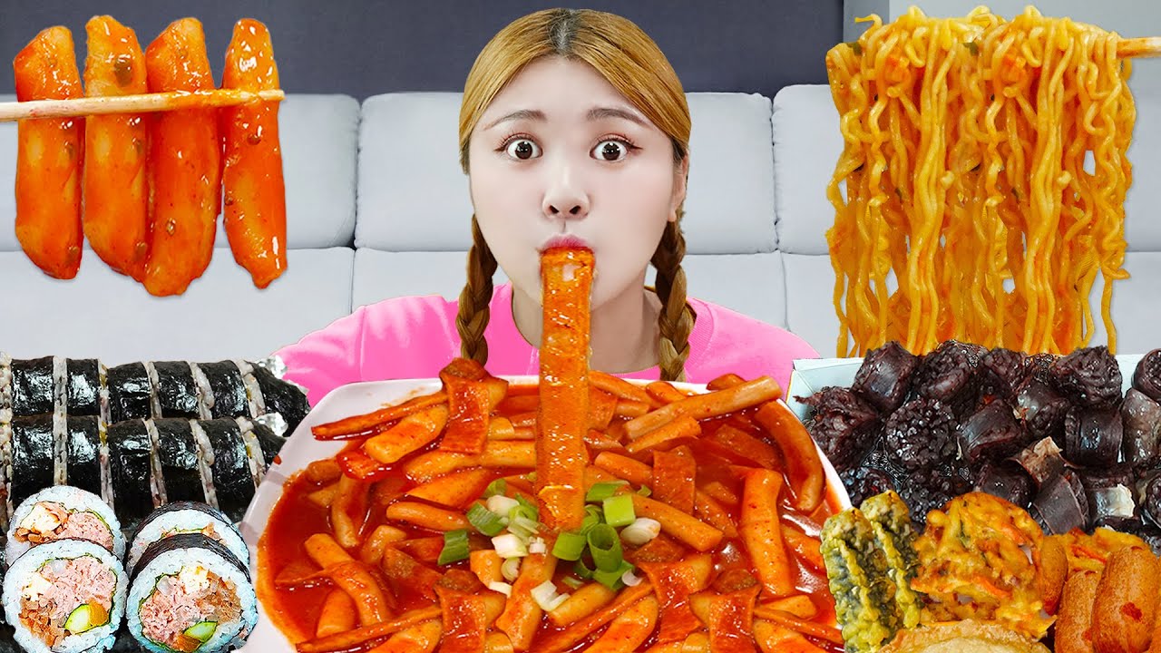 MUKBANG 하이유의 떡볶이 라면 김밥 먹방 모음! Spicy Tteokbokki Fire Noodles Gimbap EATING SOUND | HIU 하이유