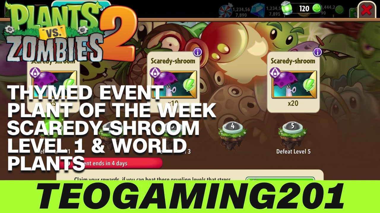 PvZ 2 | Thymed Event | Plant of the Week | Scaredy-shroom (LEVEL 1 & WORLD PLANTS)