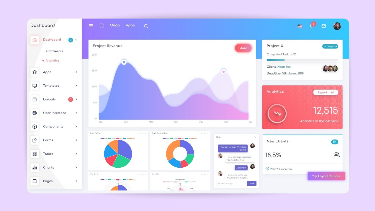 Responsive Admin Dashboard UI Design Using HTML CSS Bootstrap & JavaScript