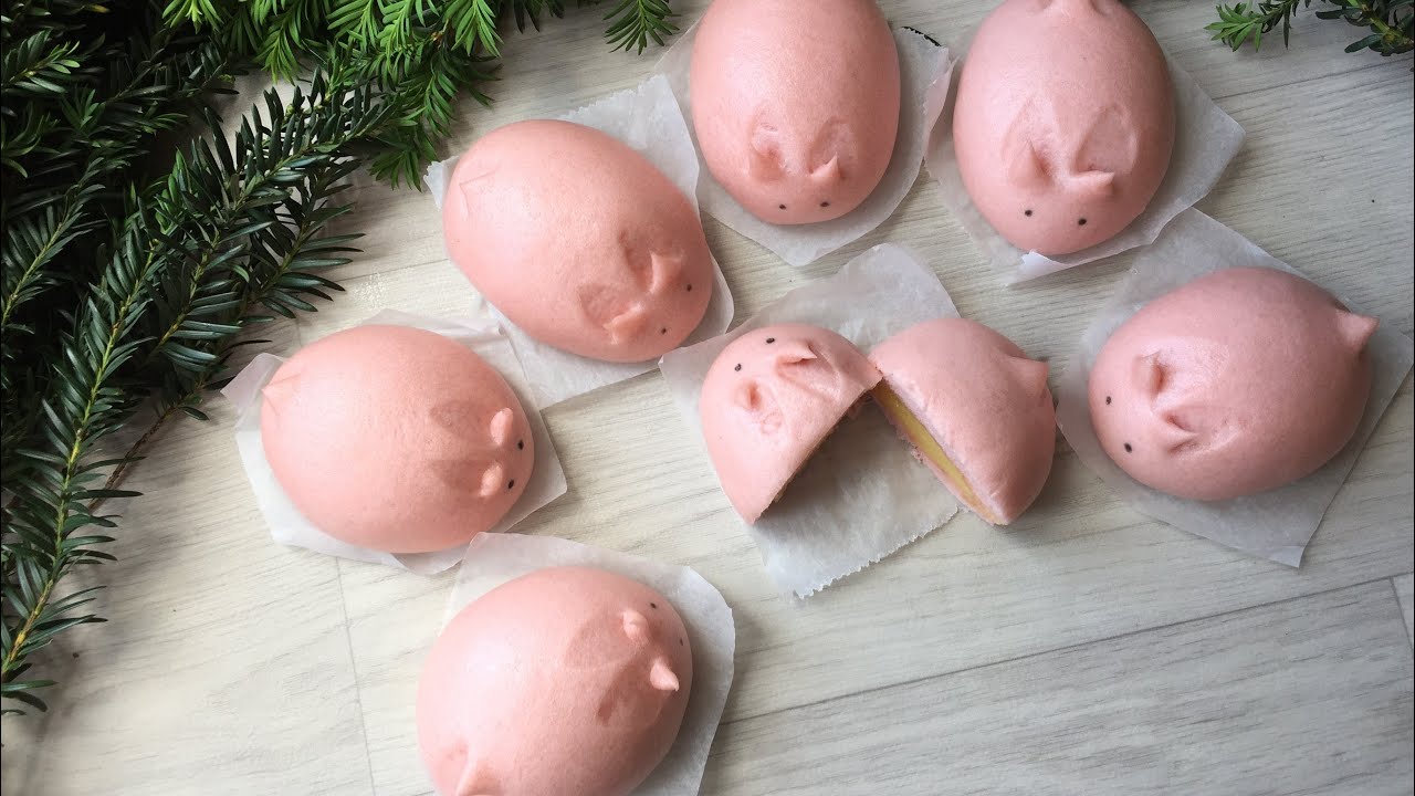 ซาลาเปาคัสตาร์ดครีม กระต่ายน้อยสีชมพู steamed custard bun