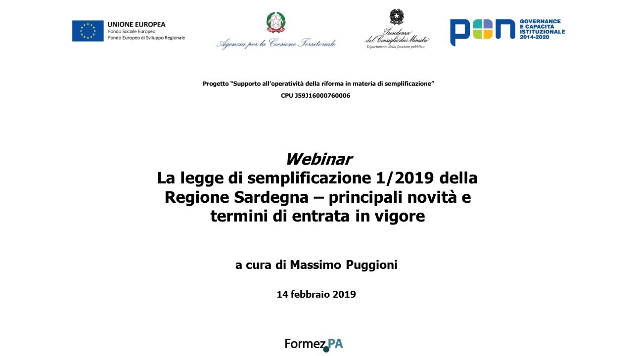 La legge di semplificazione 1 2019 della Regione Sardegna