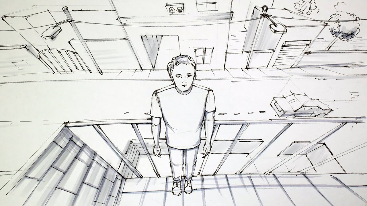 Bird view perspective drawing | 2 point perspective