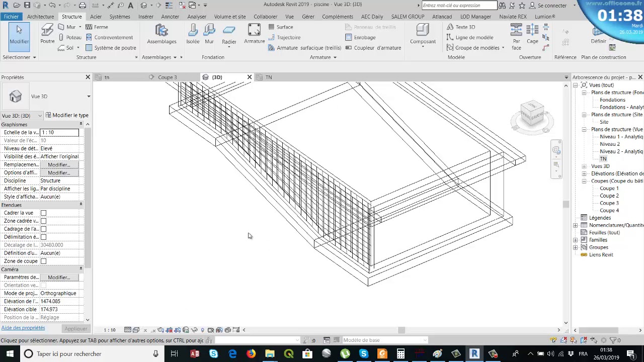ferraillage Revit des parois latérale de forme particulière cas d'une piscine