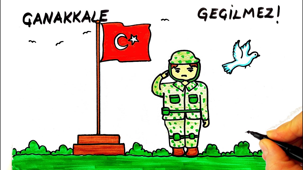 18 Mart Çanakkale Zaferi Resmi Çizimi - Asker Resmi Çizimi - Çanakkale Zaferi İle İlgili Çizimler
