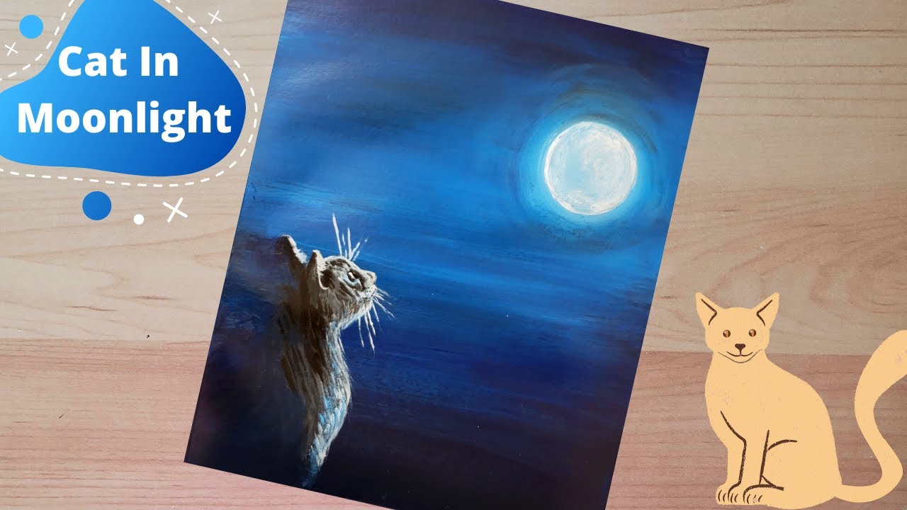 Cat In A Full Moon Step-By-Step Tutorial | Easy Acrylic Painting On Black Paper