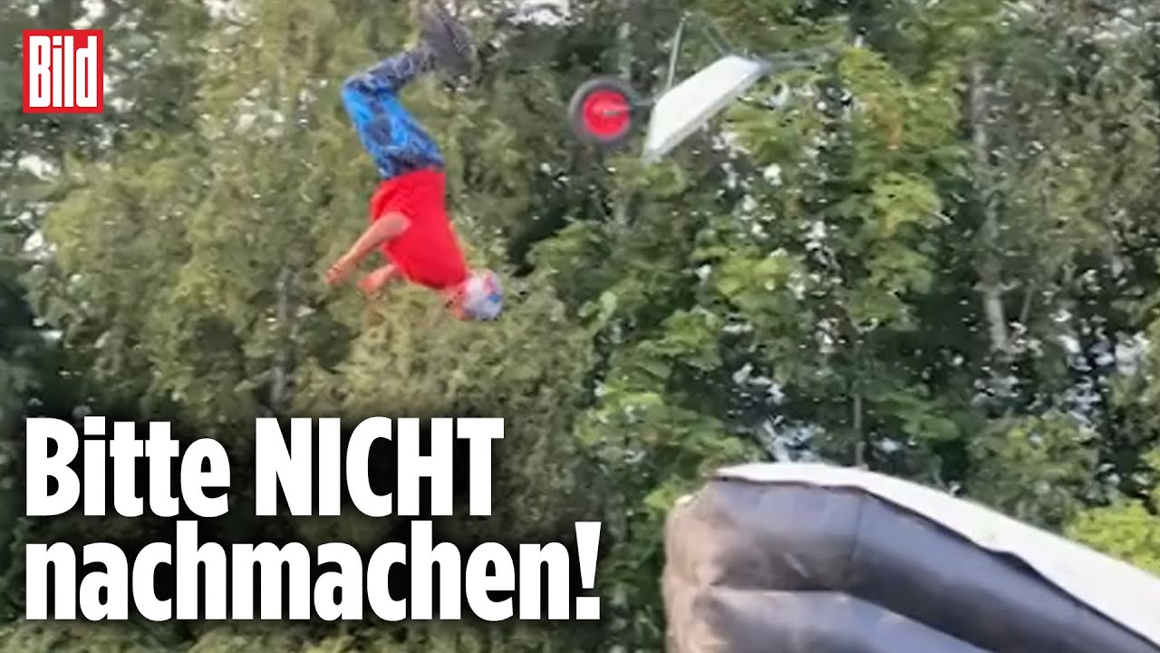 Irrer Schubkarren-Stunt im heimischen Garten