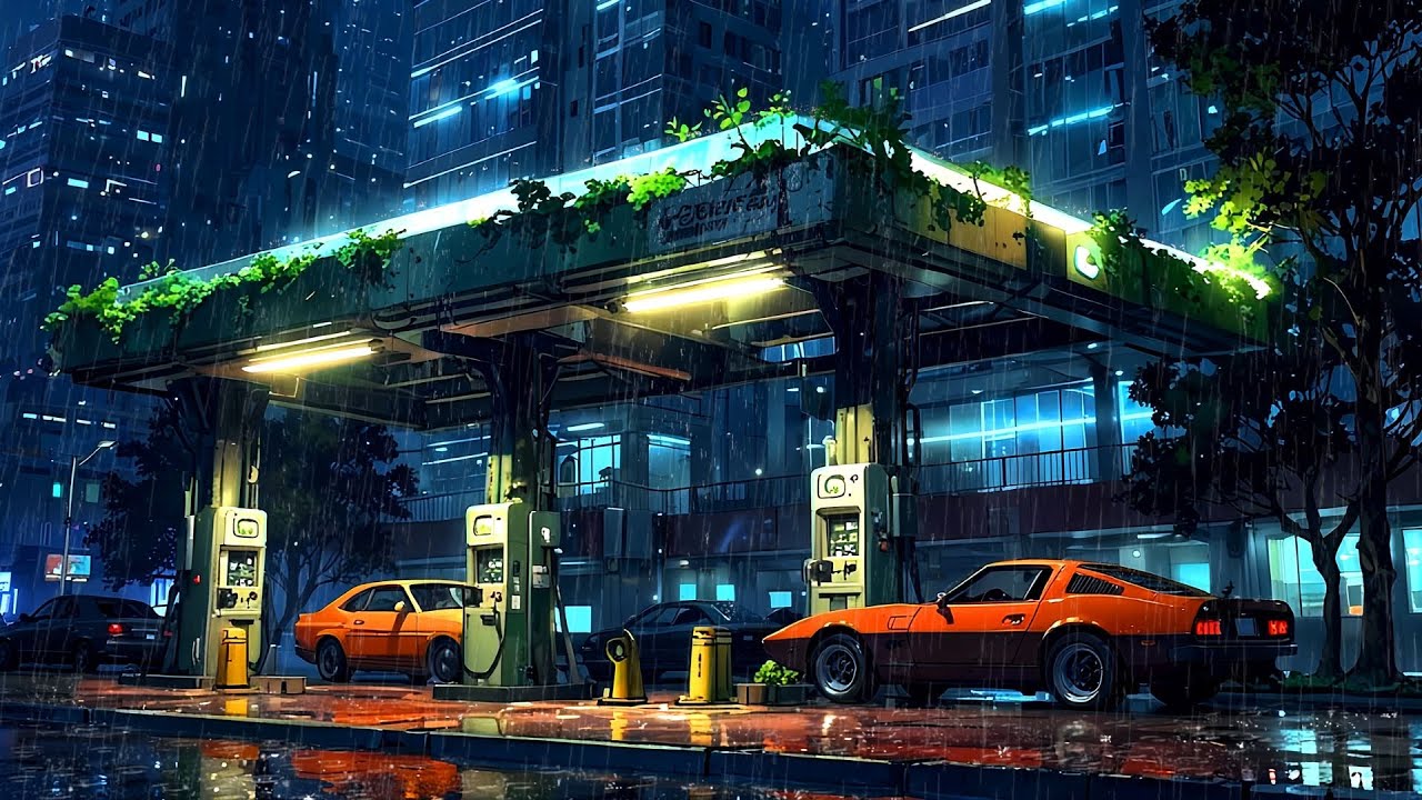 Rainy City Gas Station 🌧️ | Night Drive Lofi Beats