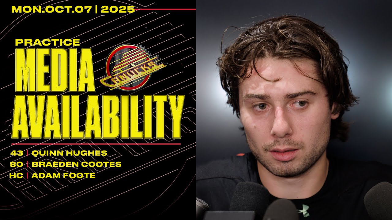Quinn Hughes, Braeden Cootes & Head Coach Adam Foote Media Availabilities (Oct 7, 2025)