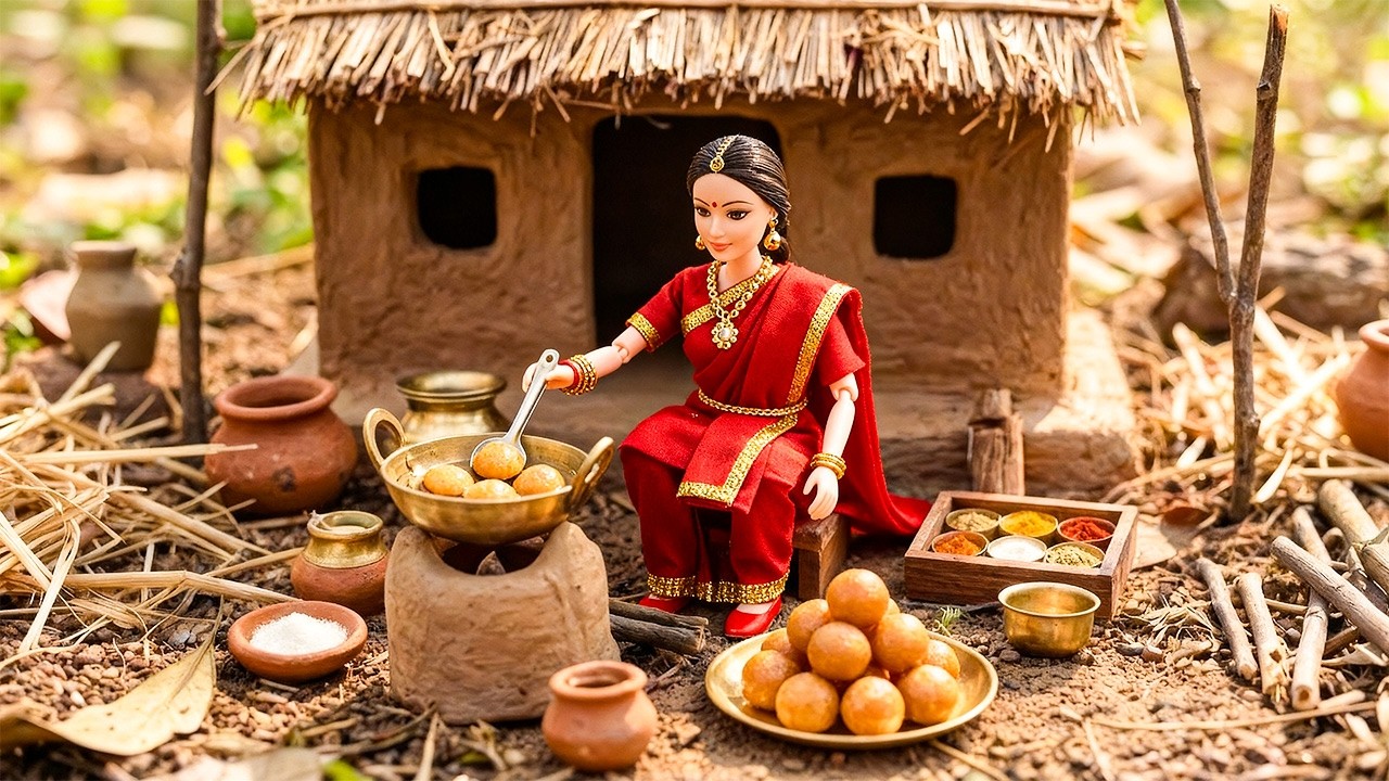 Miniature Doll Ladoos Cooking ASMR | Indian Village Tiny Kitchen Story