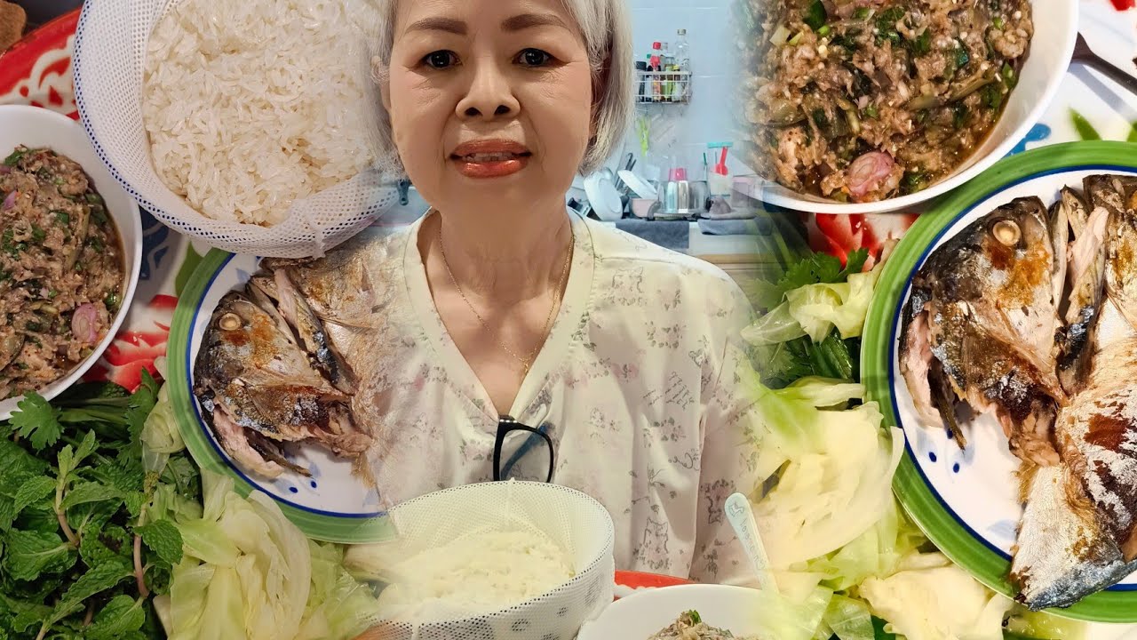 #ซุปมะเขือใส่ปลาทู มาจ้ากินข้าวนำป้ามัยซุปมะเขือใส่ปลาทูลวกผักคะน้ากะหล่ำปล่