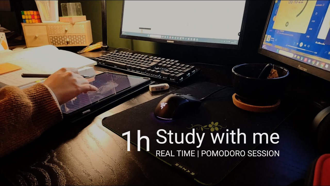 1 hour study with me | Timer + firepit sound