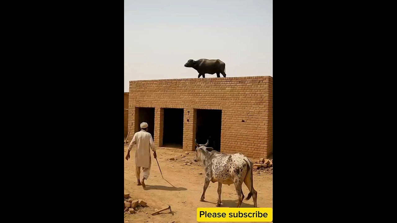 Buffalo on Roof Shocks Village &mdash; Cow Panics & House Collapses!! #ViralDrama #MustWatch