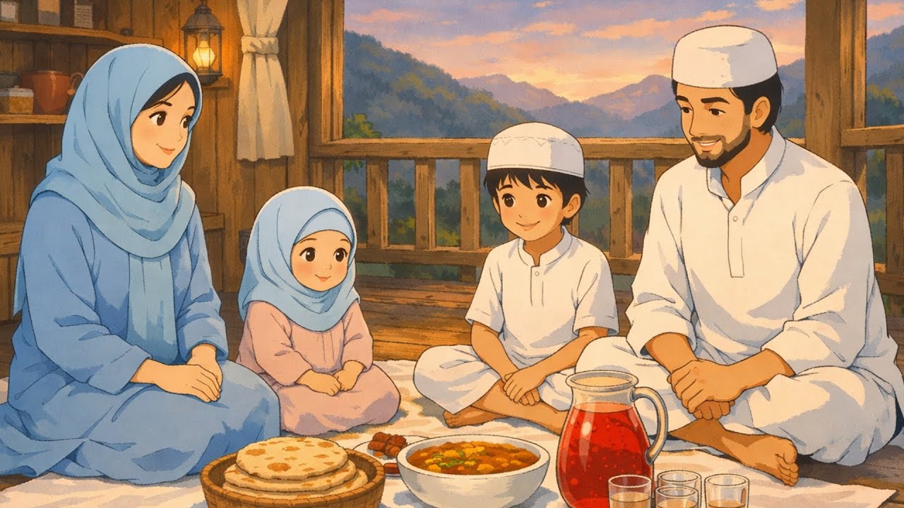 Happy First Ramzan 🌙 | Peaceful Iftar in a Mountain Treehouse | Ghibli Style Animation 