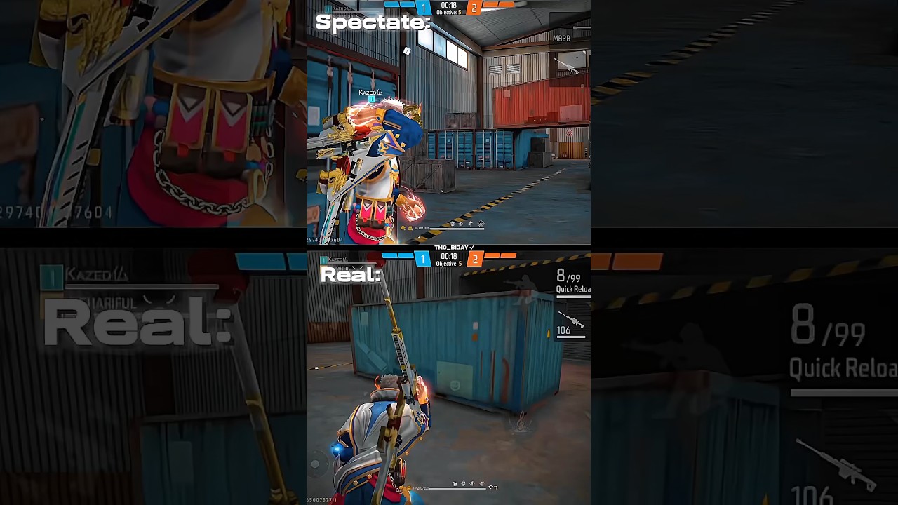 Real Gameplay vs Spectate Gameplay with movement like PC 💻 #shortvideo #garenafreefire