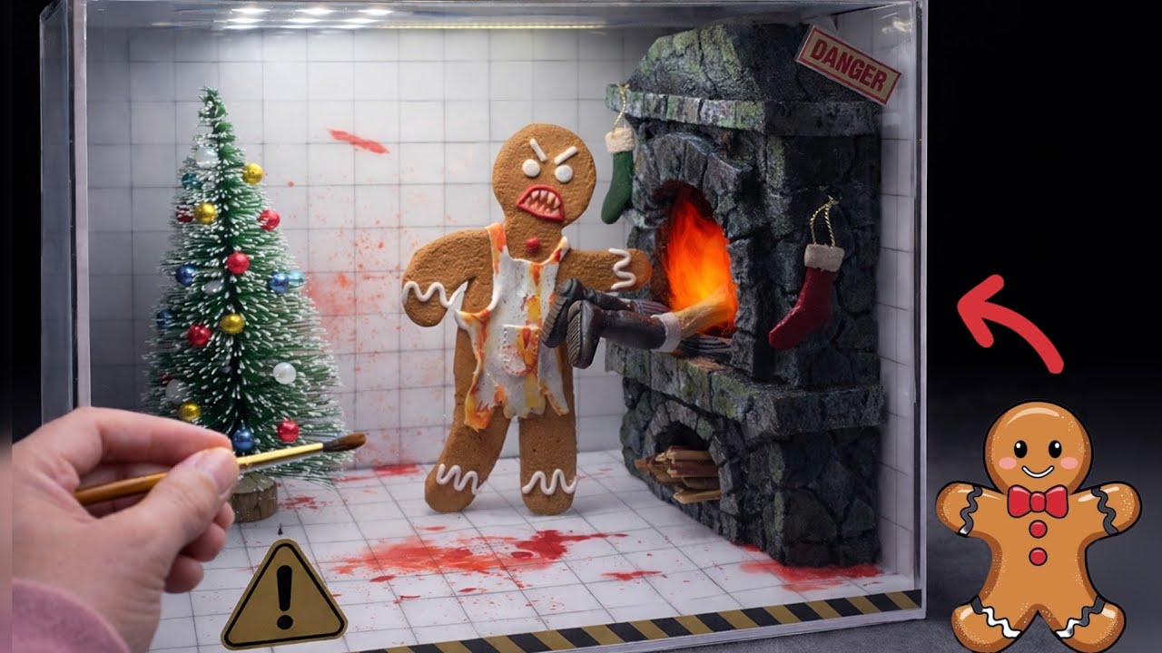 Making a Gingerbread Man Cooking the Chef in Christmas Diorama! 