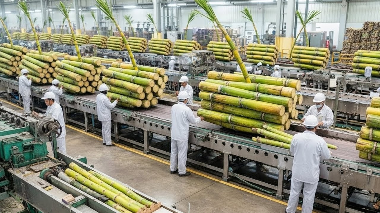 Inside a Giant Cane Sugar Factory: How Fresh Sugarcane Becomes Shiny Crystal Sugar