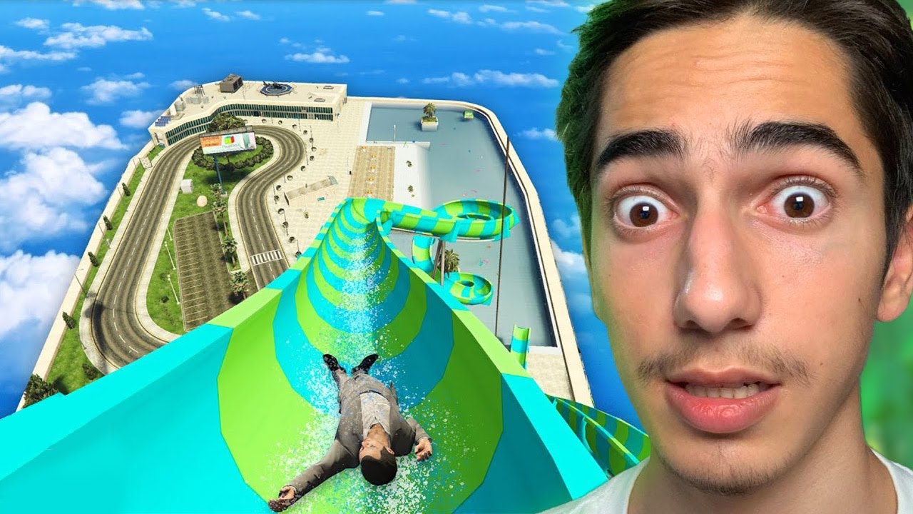 سرسره آبی داخل بلند ترین برج در جی تی ای 😅🌊 GTA V Waterslide !!!