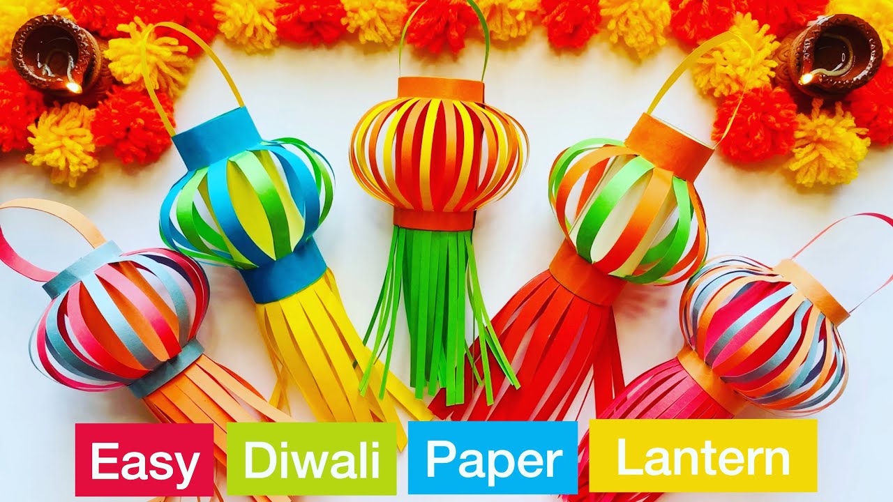 Using 3 Colors Easy Diwali Paper Lantern [Akash Kandil] making at home | DIY