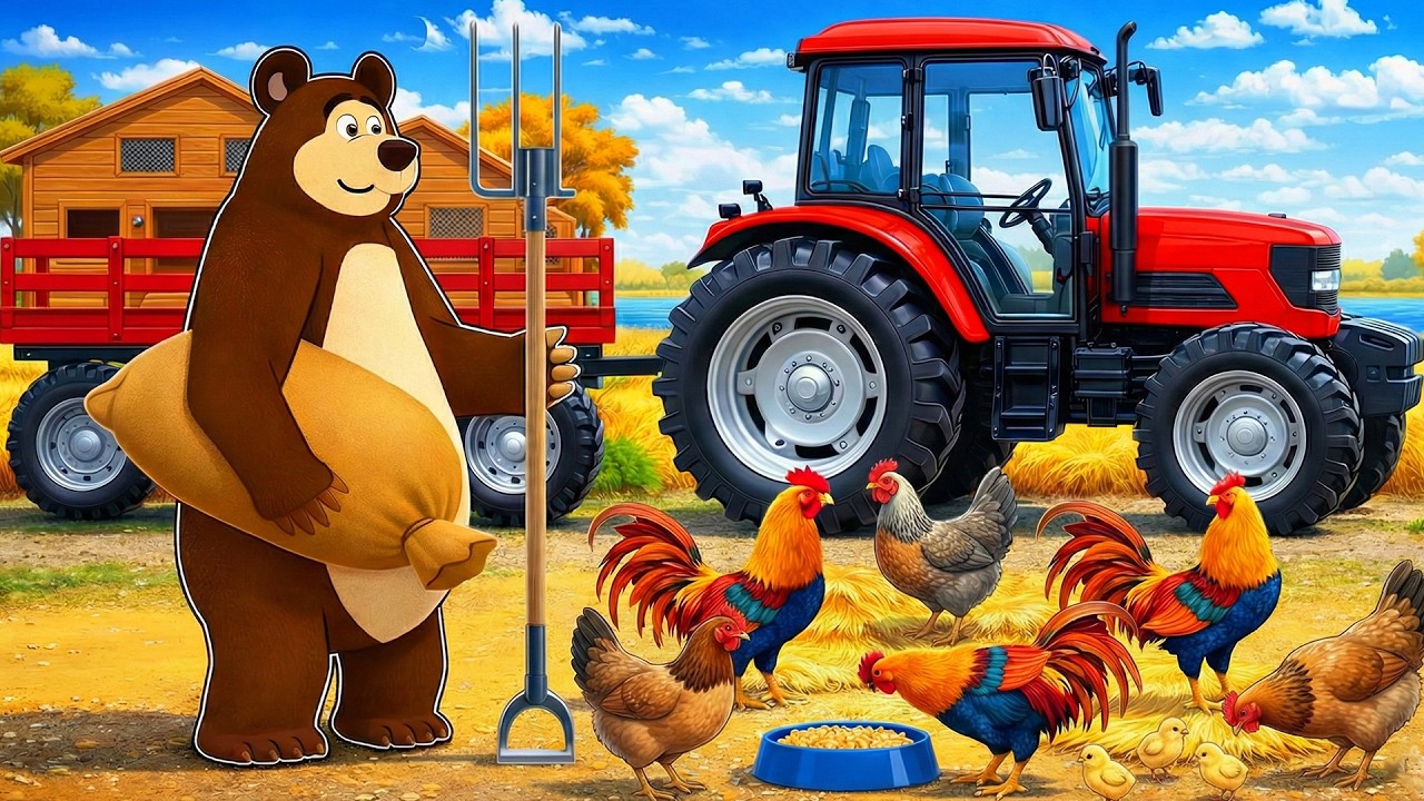 The Bear Farm: Transport Chickens to a New Coop & Tractor Work 🚜🐔 | Real Farm Animation