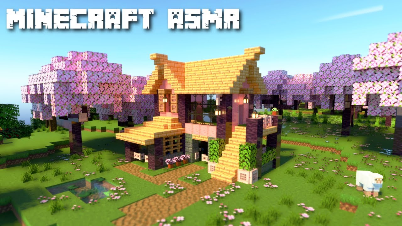 RTX Minecraft ASMR 🌸 Building a House in the Cherry Blossom Forest 🏡 Ear to Ear Whispers