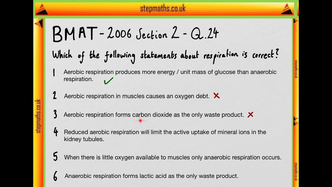 BMAT 2006 Section 2 - Q24 Bio - Respiration - Worked Solution